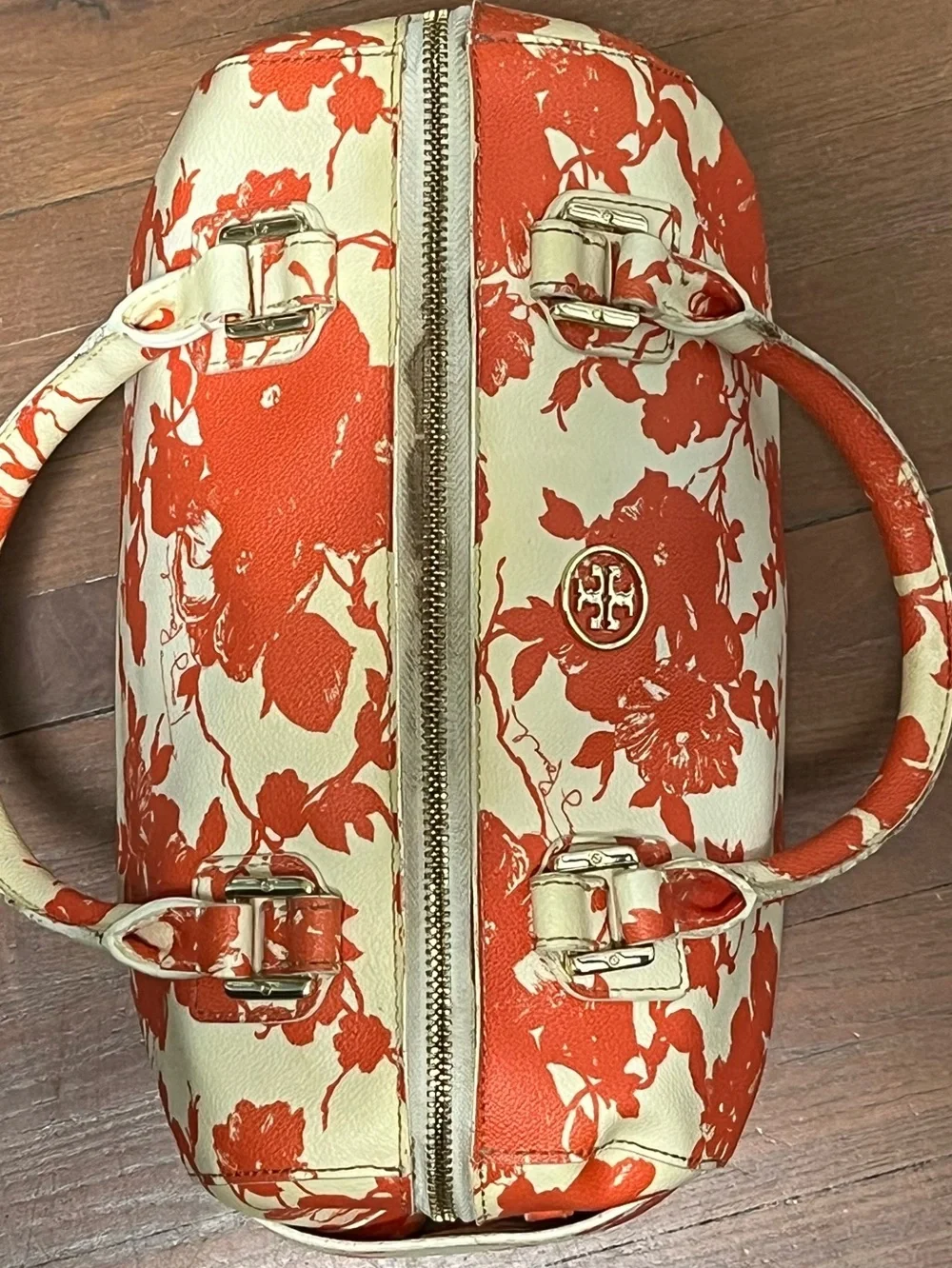 Tory Burch Robinson Floral poppies printed canvas by Dome Satchel bag